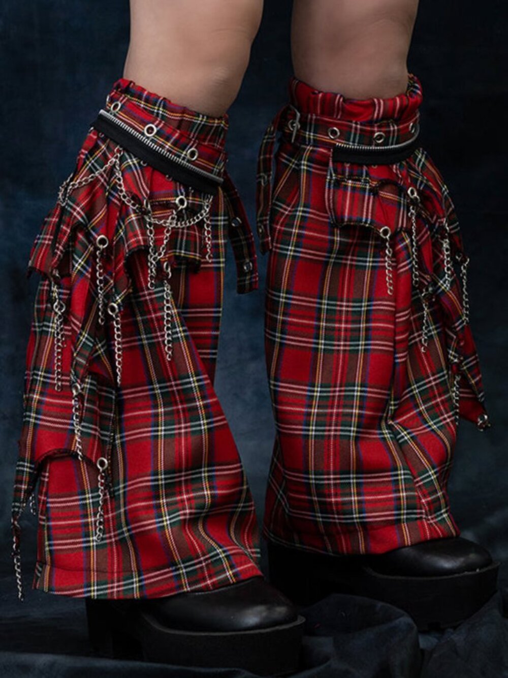 NEW ACDC RAG -Dark Abyss Cross Chain Red Tartan Leg Warmer